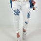 Trousers with denim and sequin details - white