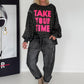 Oversized Sweater im Leoprint mit Schriftzug - anthrazit