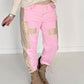 Sweathose im Materialmix - rosa-beige