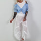 Ribbed top with blouse layering - white-light blue