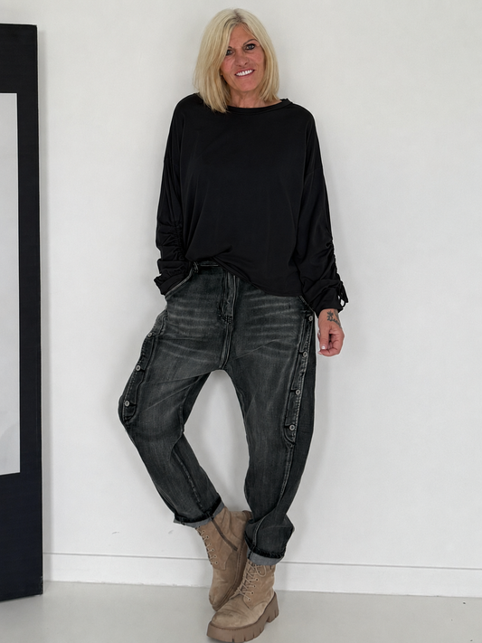 Shirt mit gerafftem Arm - schwarz