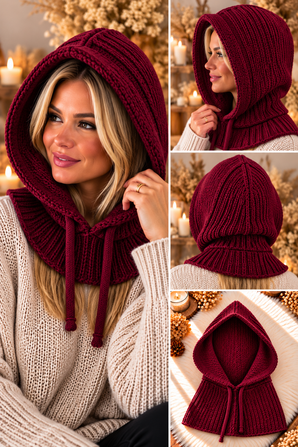 Grobrippstrick Balaclava - burgundi