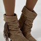 Ankle boots with fringe - beige