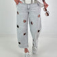 Jeans with silver eyelets - gray
