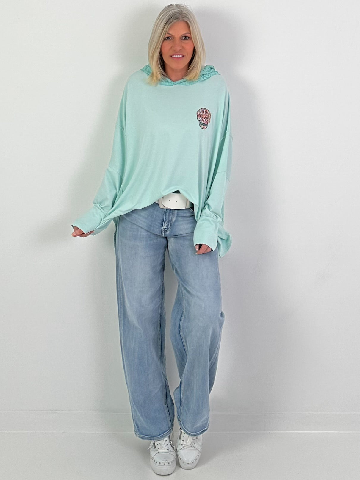 Oversized hoodie with lace hood - mint