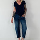 Ripp T-Shirt stone washed- dunkelblau