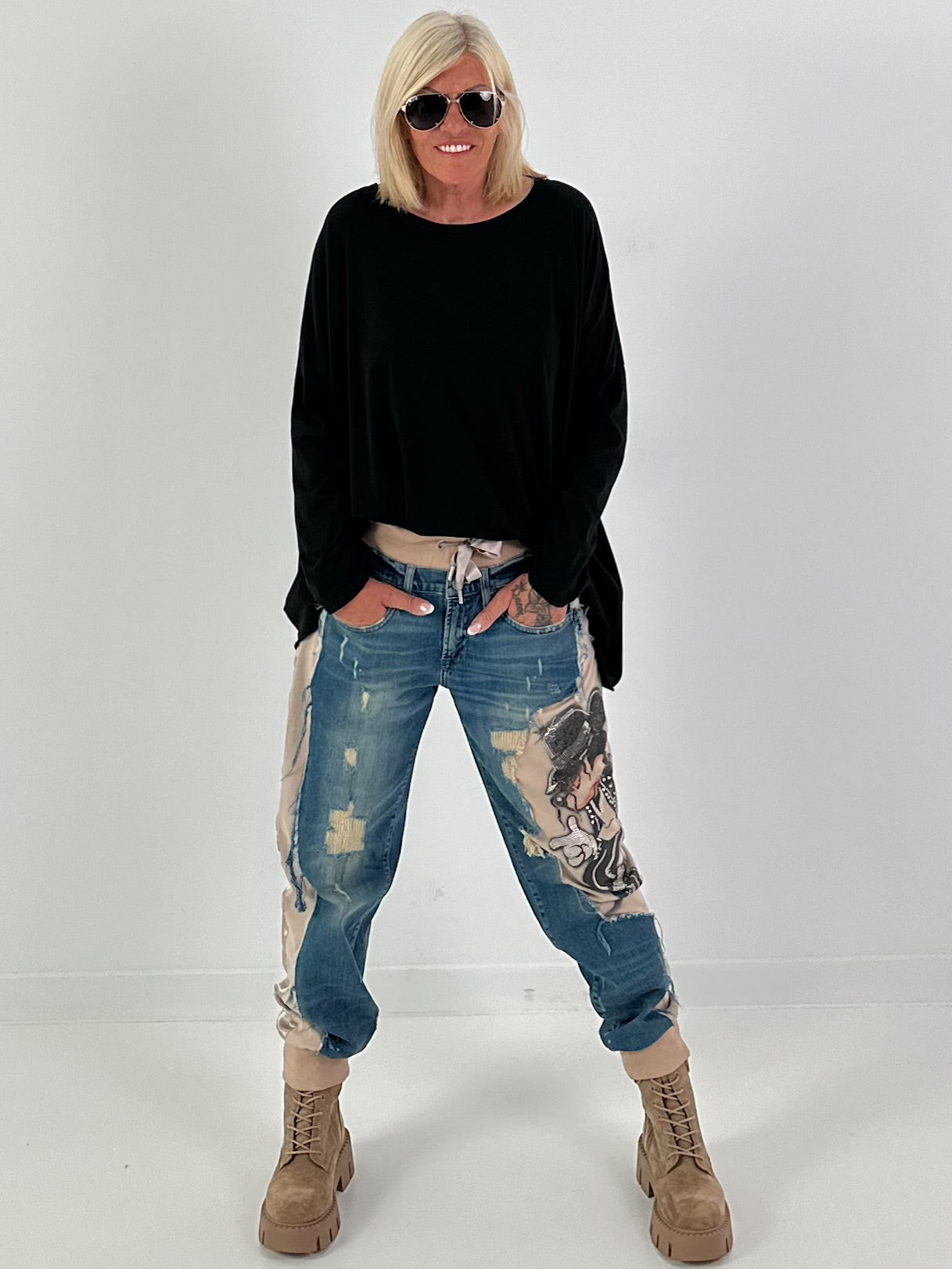 Oversized Shirt stone washed - schwarz