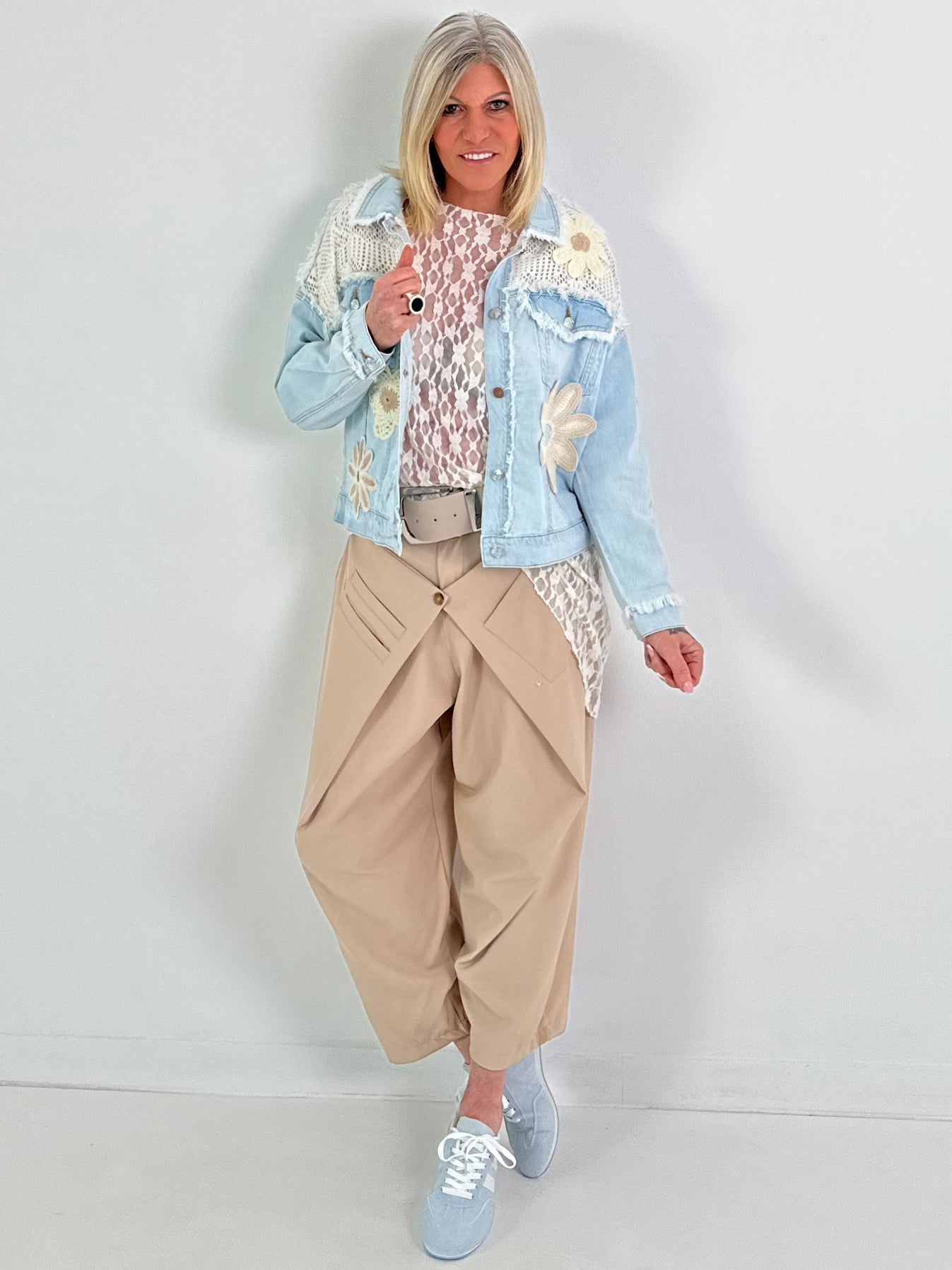 Denim jacket with crochet details - denim