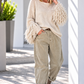 Fringe-look sweater with trumpet sleeves - beige