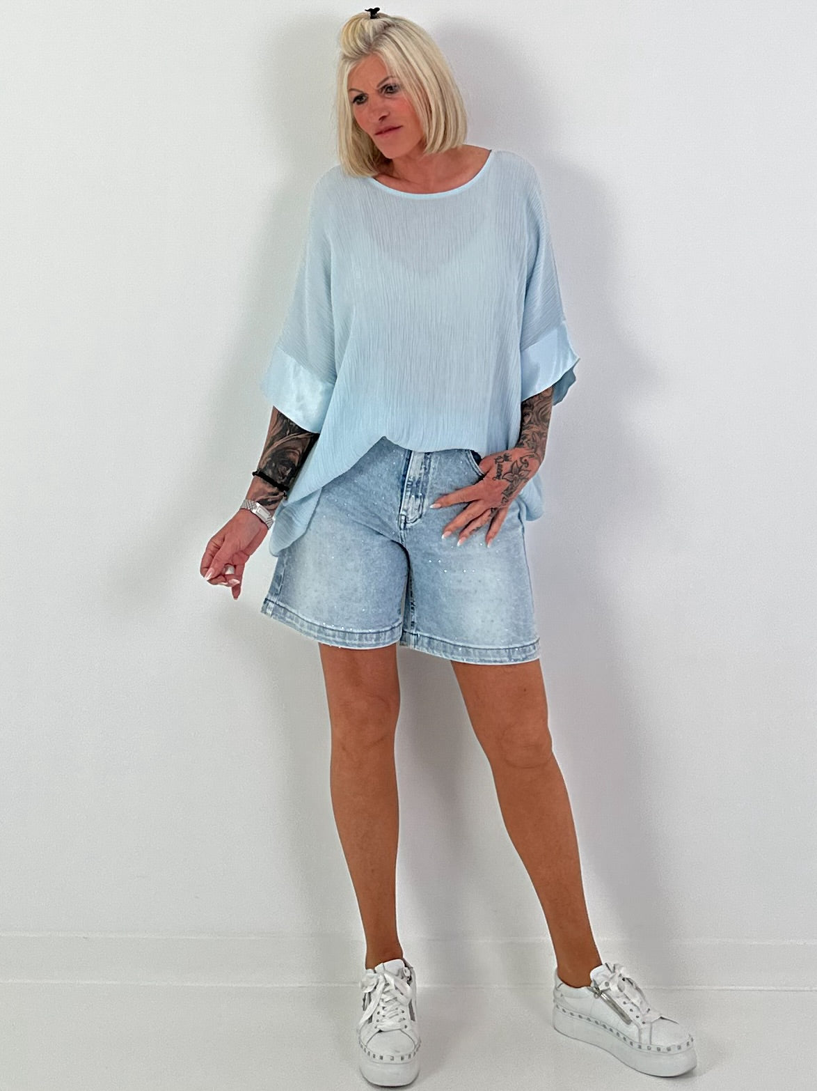 Strukturiertes Shirt - hellblau