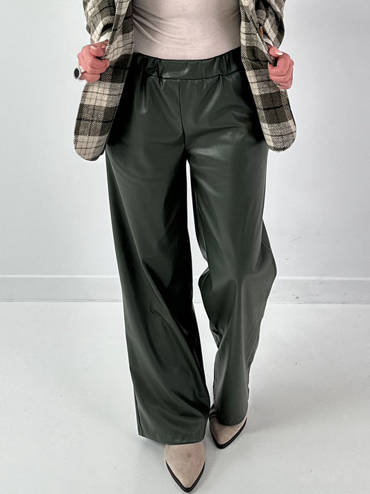 Leather-look trousers, model "Smooth Faux" - olive