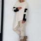 Asymmetrischer Sweater mit Kreuz- und Lederoptik-Details - creme