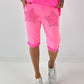 Sweat Short mit Häkelstern und  Nieten - neonpink