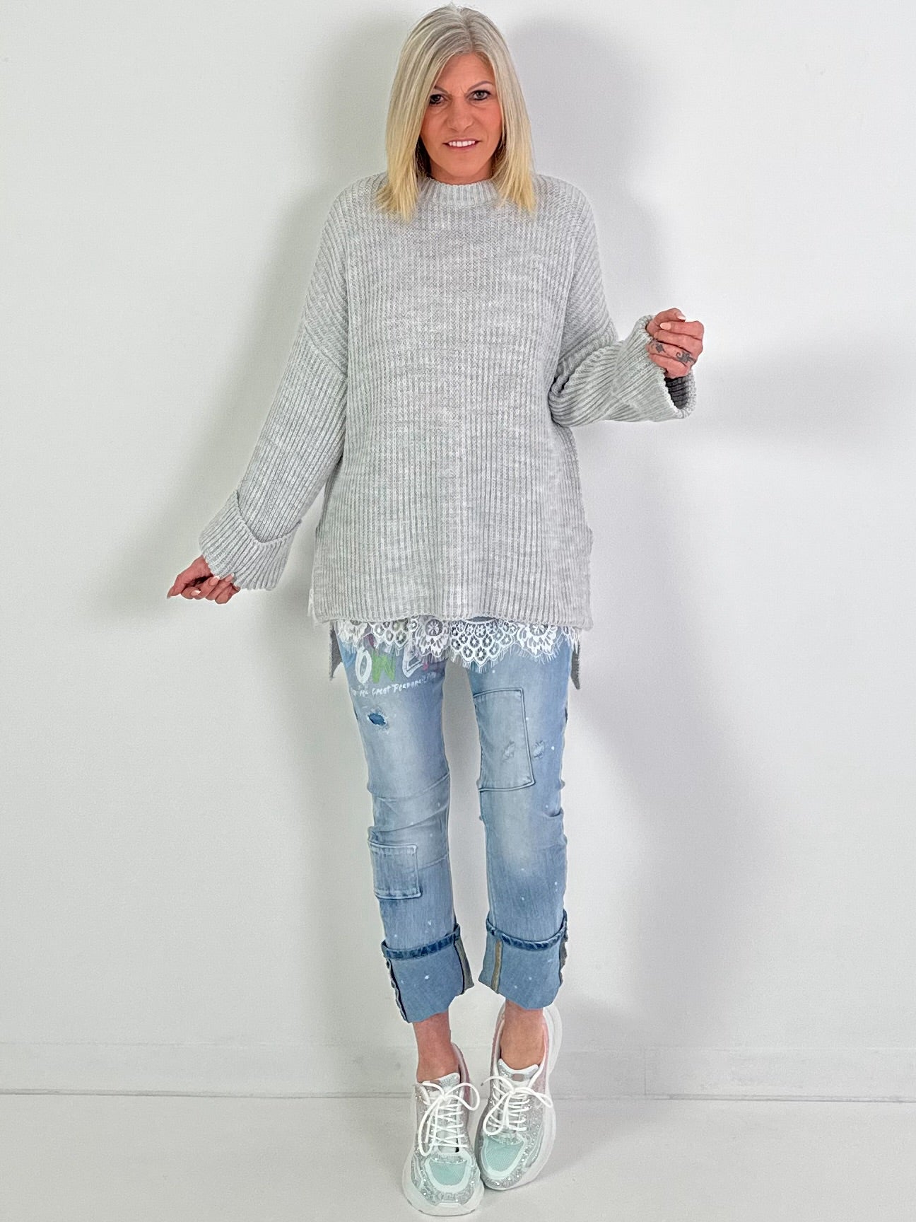 Trui model "Side Slit" - grijs