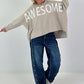 Oversized Hoodie Awesome - beige