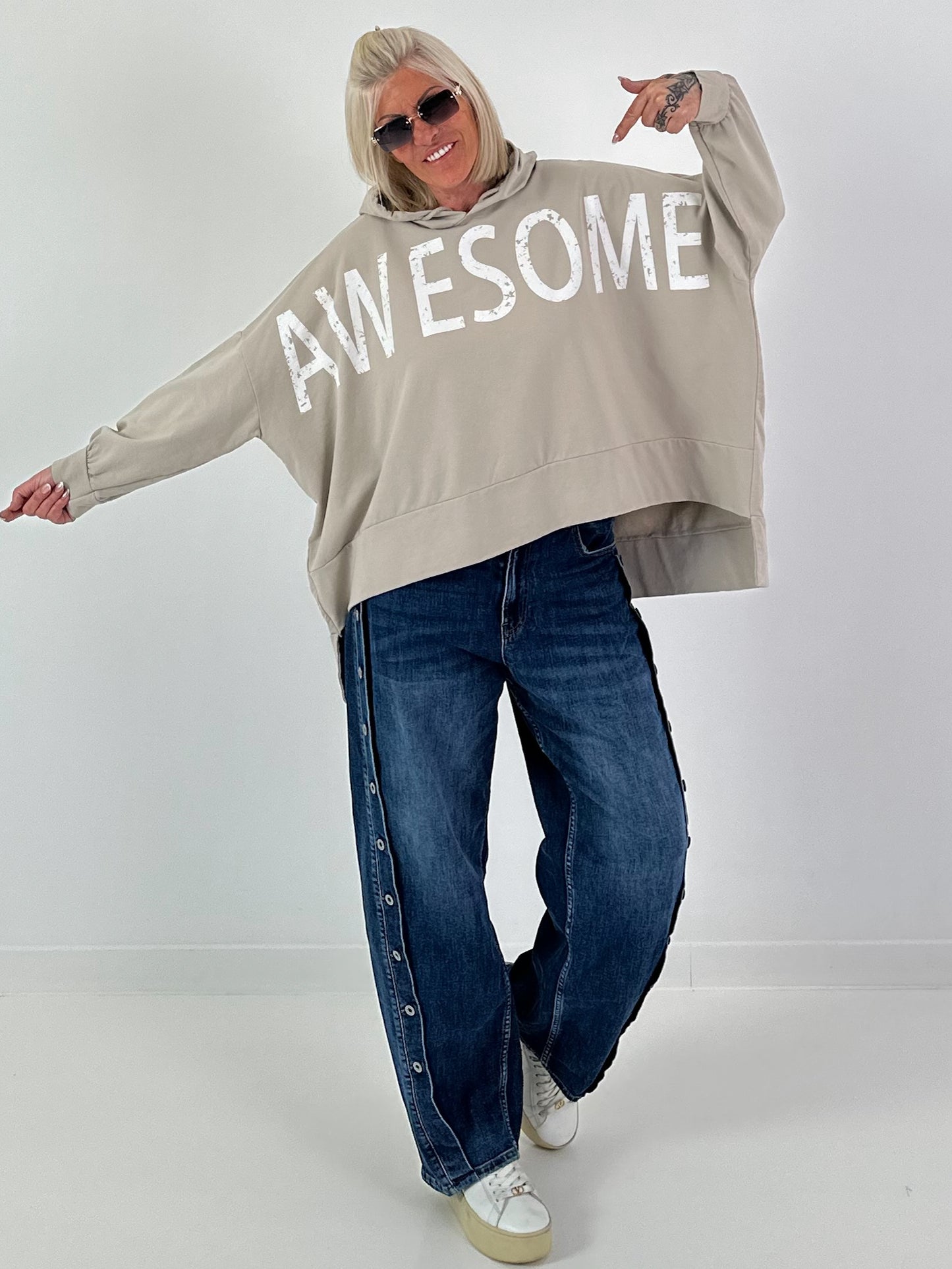 Oversized Hoodie Awesome - beige