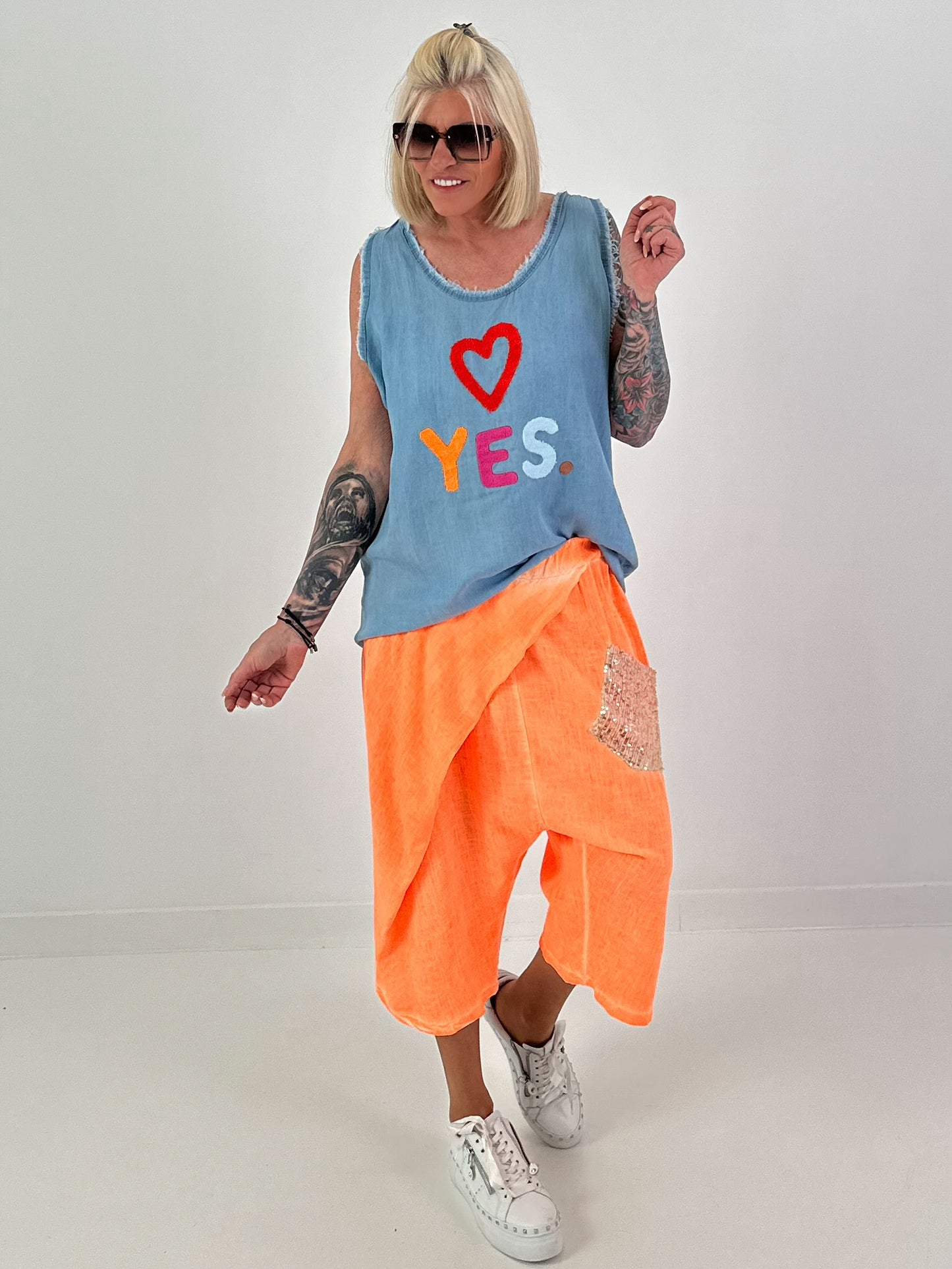 Jeans Top Yes mit Fransen - blau