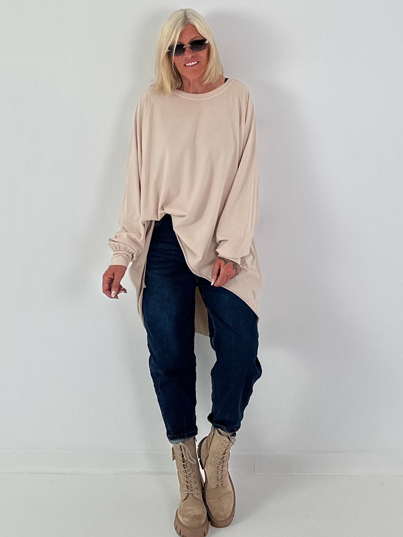 Boyfriend Jeans mit elastischem Bund - denim