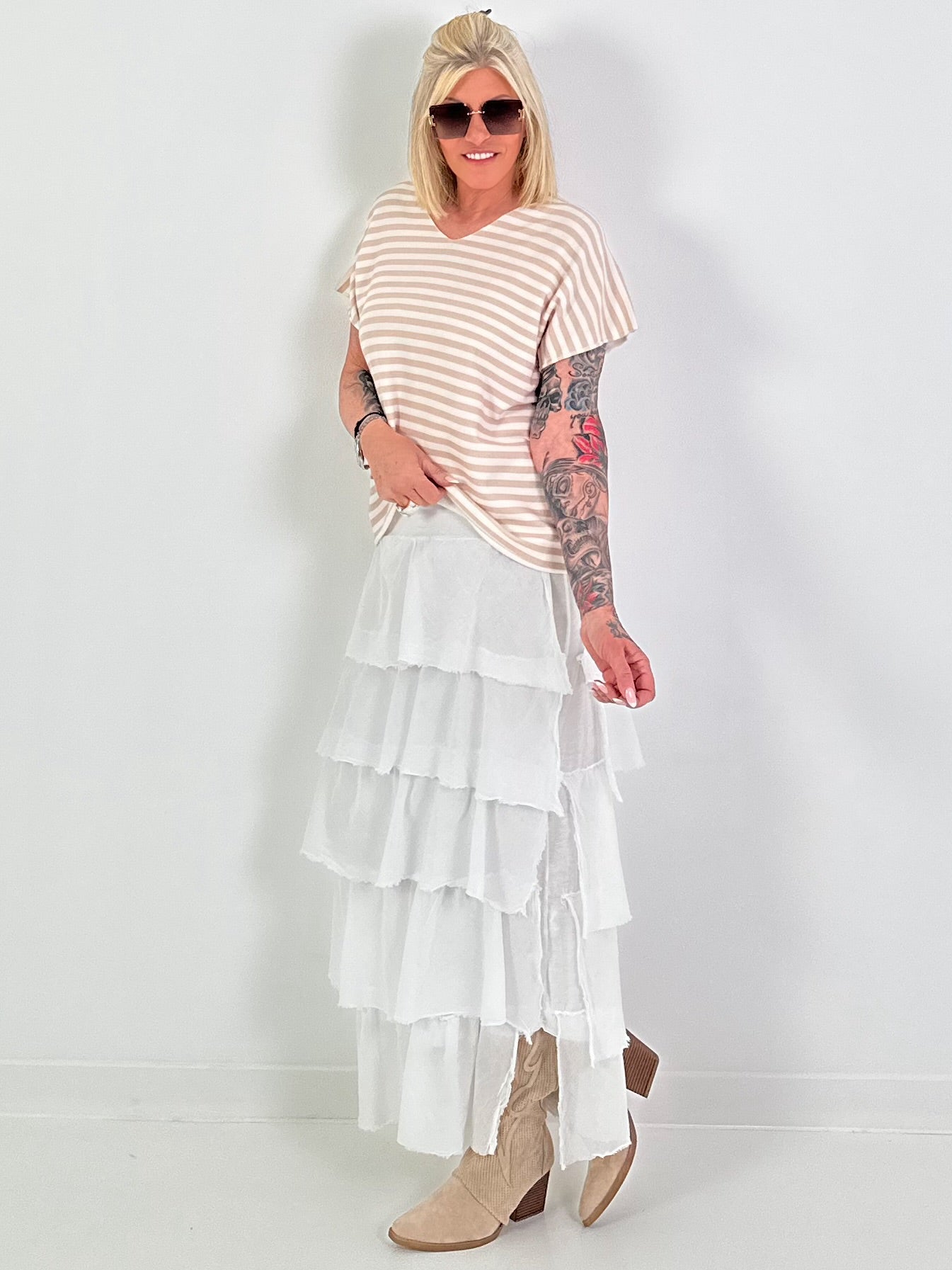 Striped fine-knit shirt - beige-white