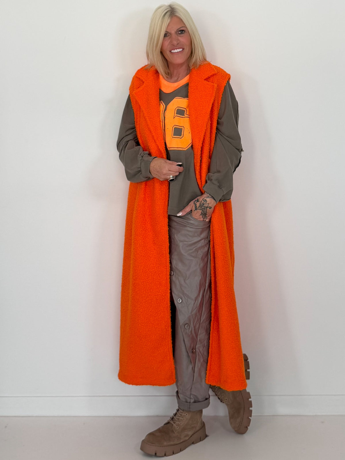 Bouclé lang vest - neonoranje