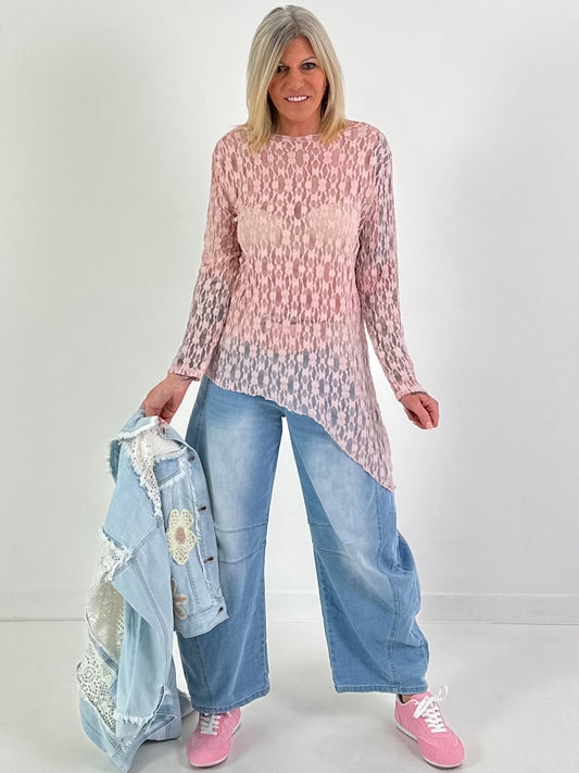 Spitzenshirt mit Muster - rosa