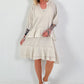 Dress with undershirt top and flounces - beige