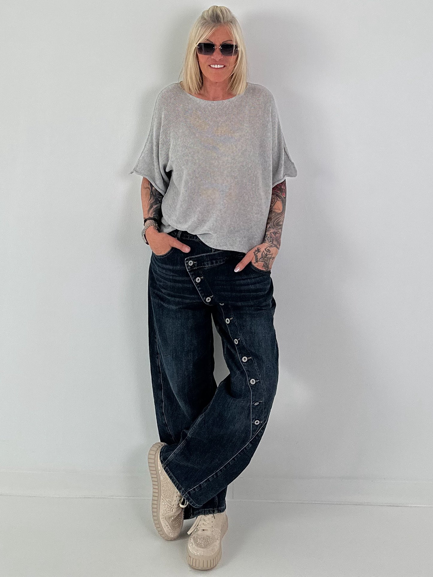 Lightweight sweater with half sleeves - light grey