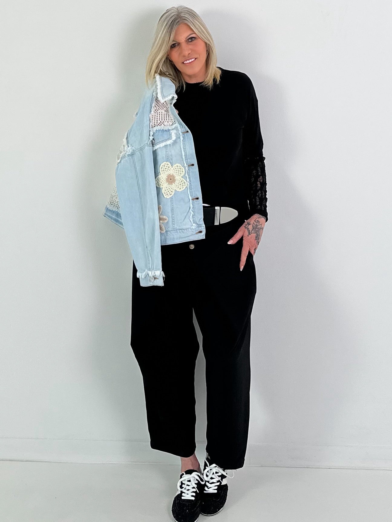 Denim jacket with crochet details - denim