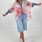 Oversized blouse with floral print - denim pink