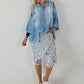 Jeanshemd mit Cold Shoulder und fransigen Abschlüssen - hellblau