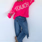 Oversized Strickpullover Dont Touch Me - neonpink-weiss