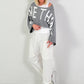 Cropped sweater model "Something" - grijs-wit