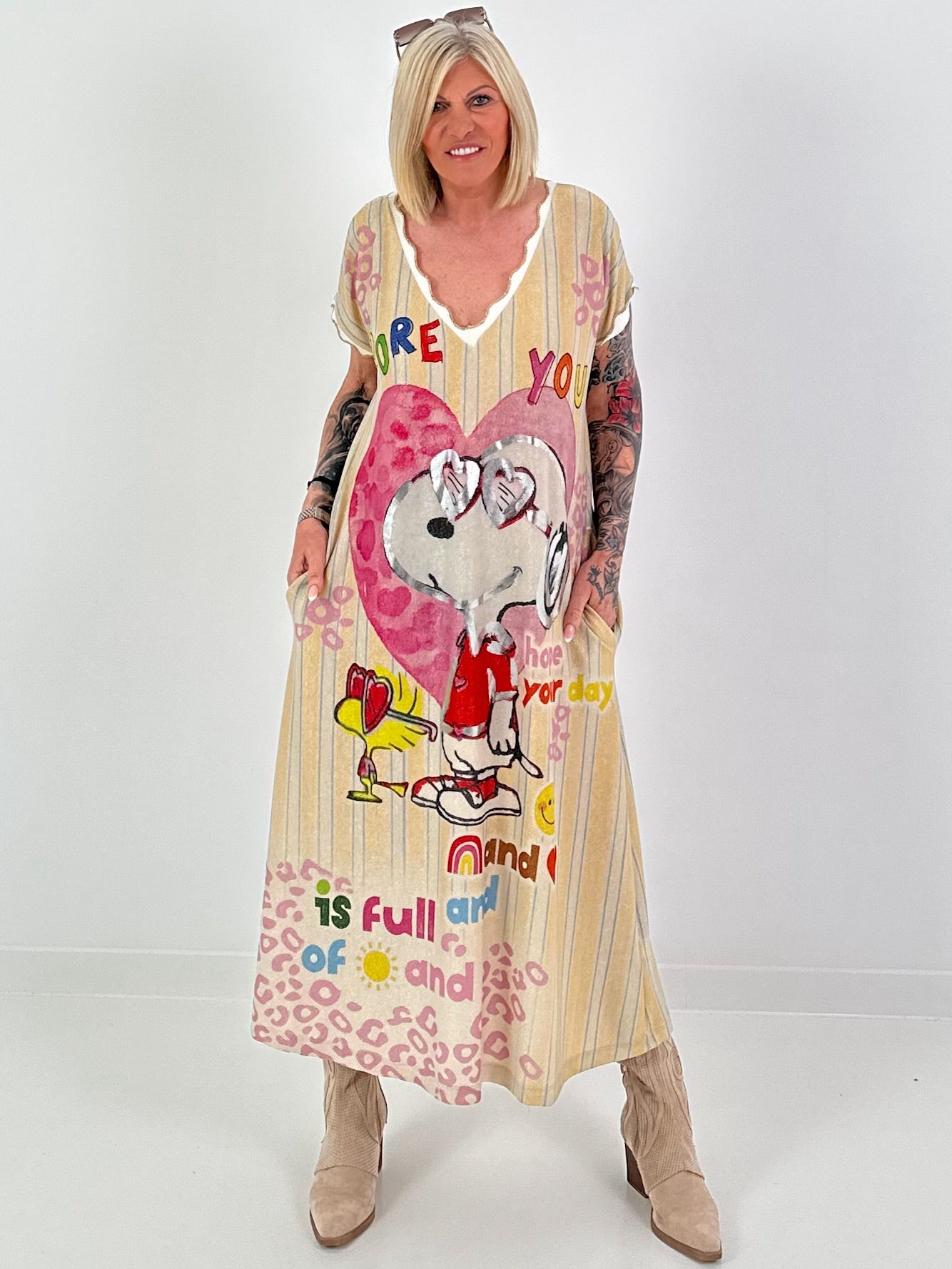 Knitted dress with lurex and dog print - multicolored