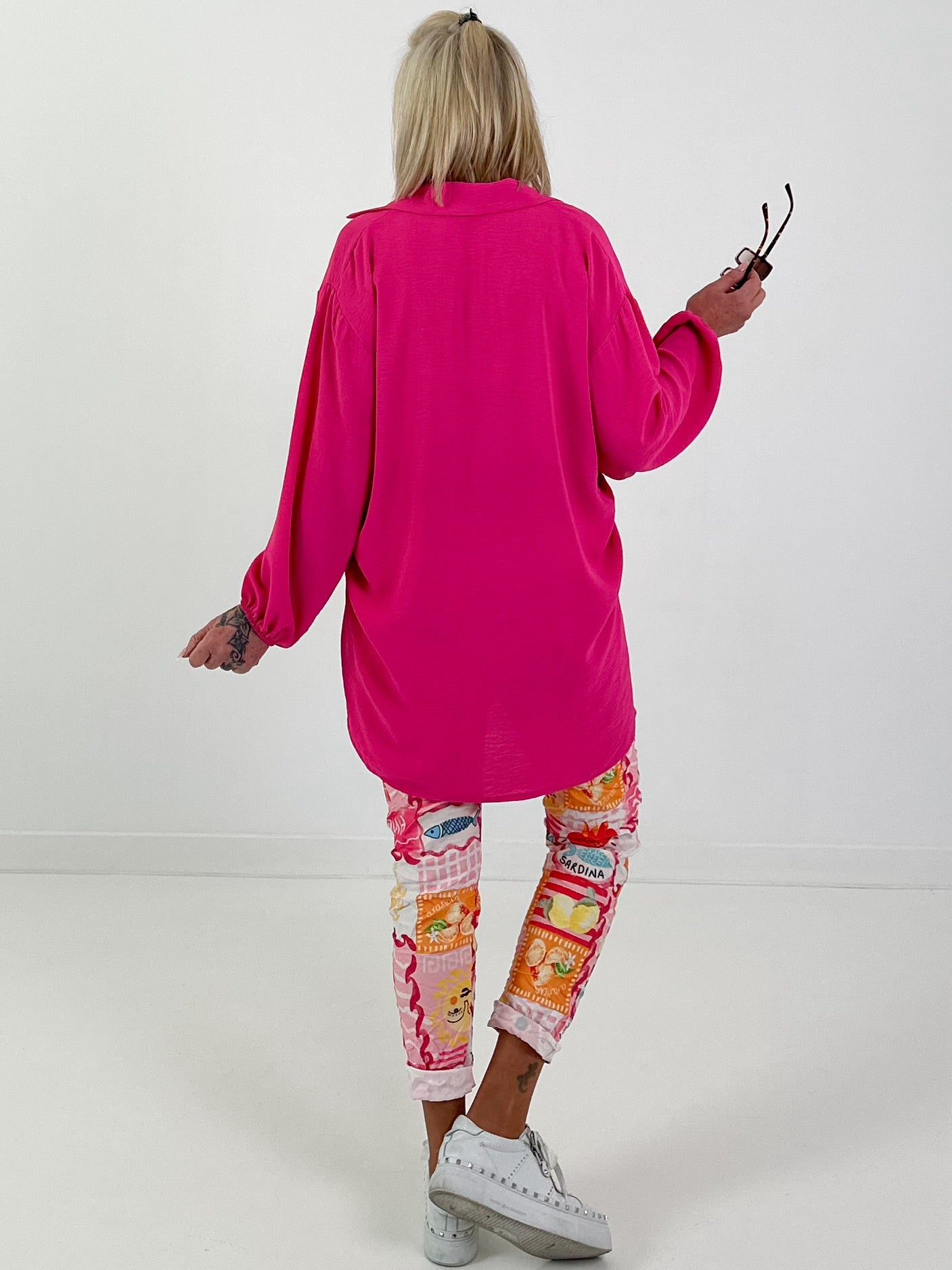 Lange blouse met strikband - roze
