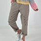 Hose mit elastischem Bund und Knopfdetails - taupe