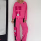 Stylischer Zweiteiler mit Lederoptik- und Kord-Details - pink