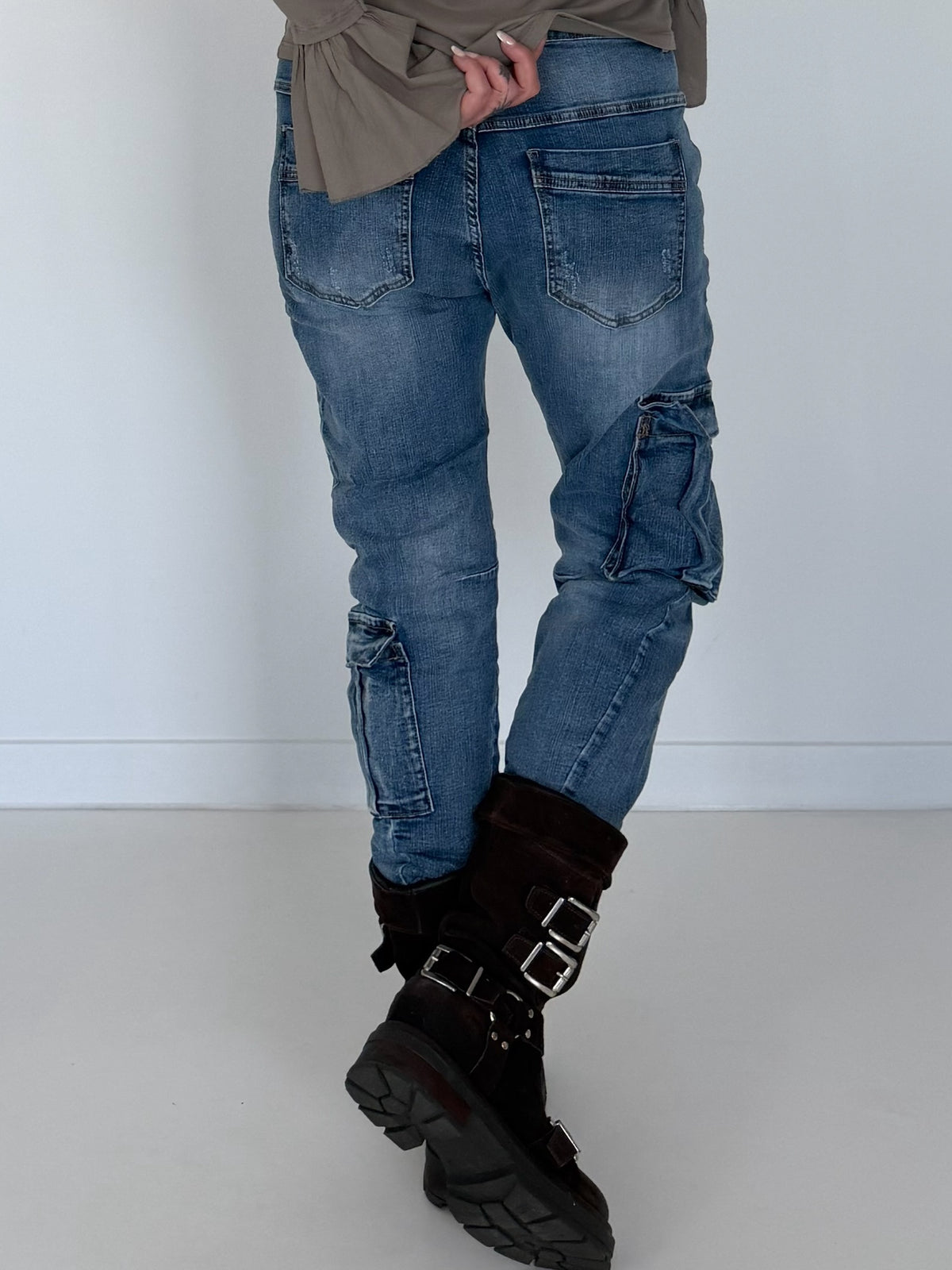 Cargo-Jeans im Used-Look - denim