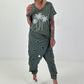 T-shirt with glitter palm trees - khaki