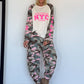 Sweater with camouflage sleeves and 3D print - beige-olive-multi-coloured