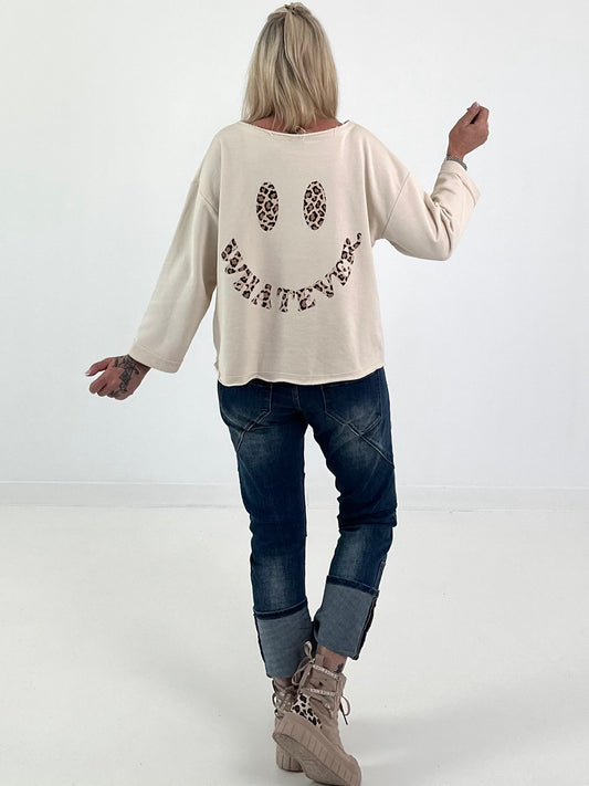 Sweatshirt mit Leo-Print - beige