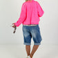 Jeansjacke in Destroyed Optik - neonpink