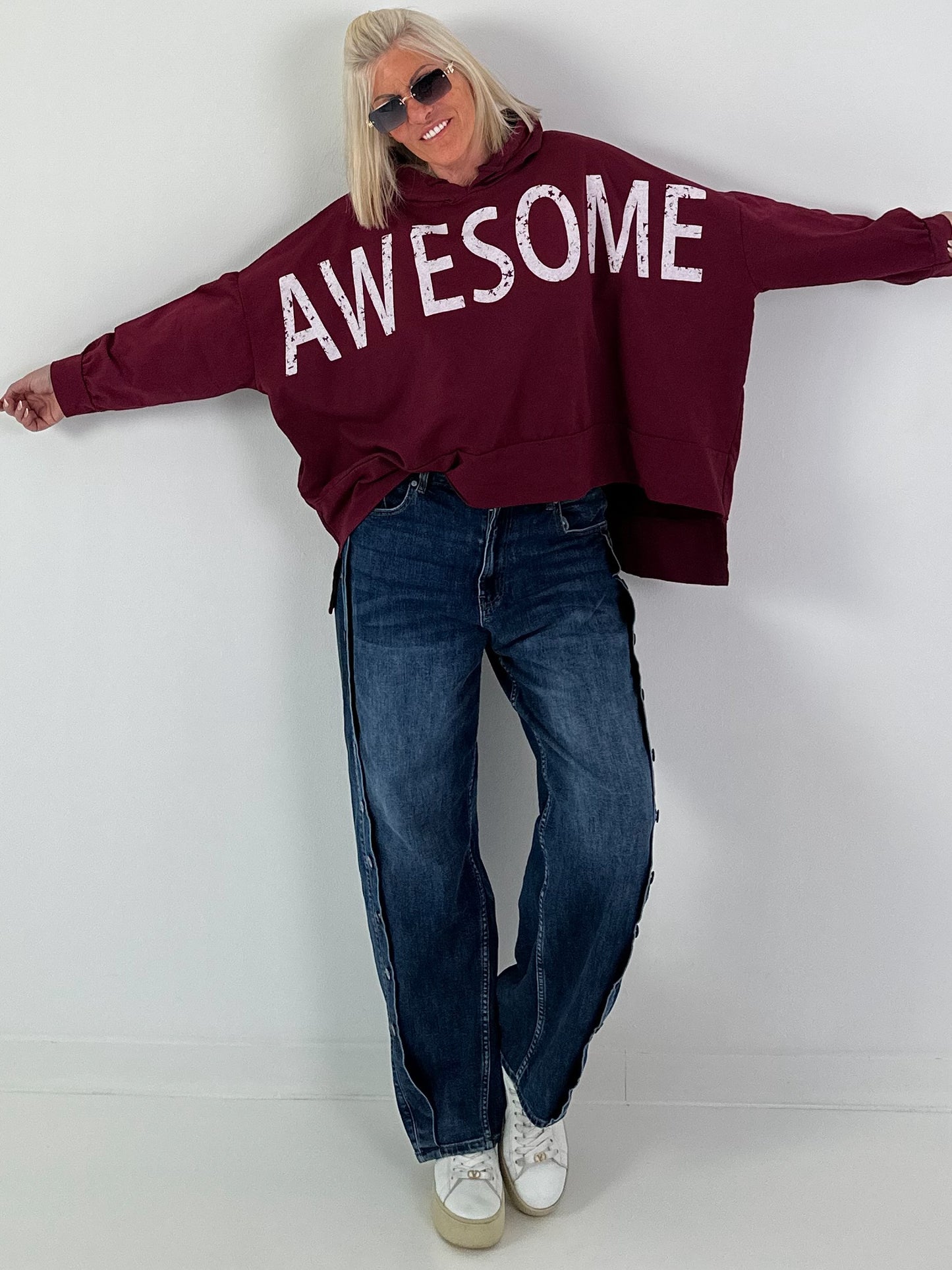 Oversized Hoodie Awesome - burgundy