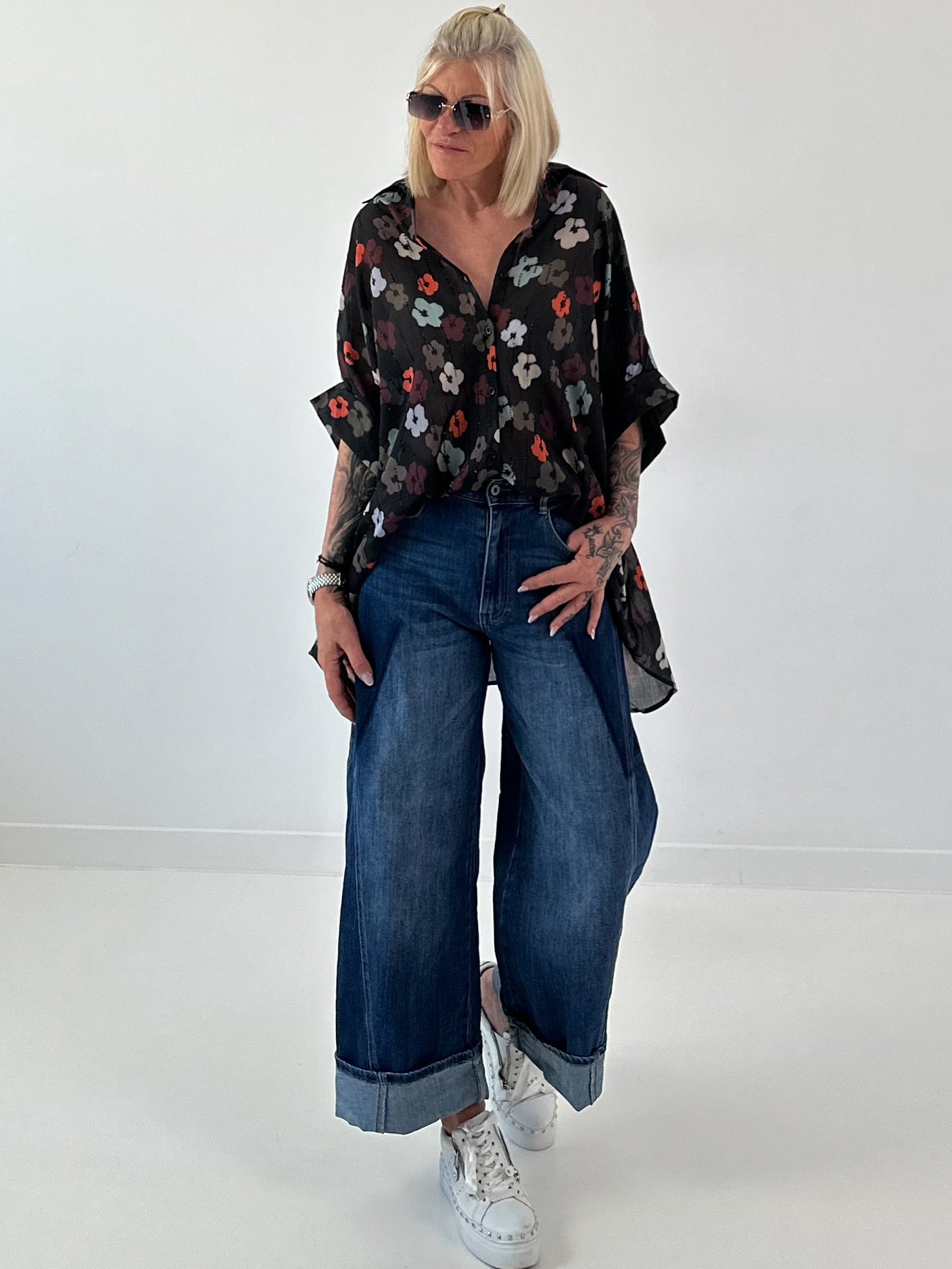 Lightweight oversized patterned blouse - black-multi-coloured