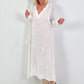 Linen Dress with Crochet Inserts - White