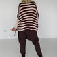 Strickpullover mit Streifen und Stulpenärmeln - beige-mokka