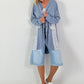 Oversized Linen Military Blazer - dove blue