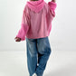 Materiaalmix hoodie model "Knit Fusion" - roze