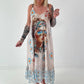 Luftiges Kleid mit verstellbaren Trägern - weiss-beige-mehrfarbig