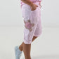 Short baggy shorts with crocheted flowers and sequins - pink