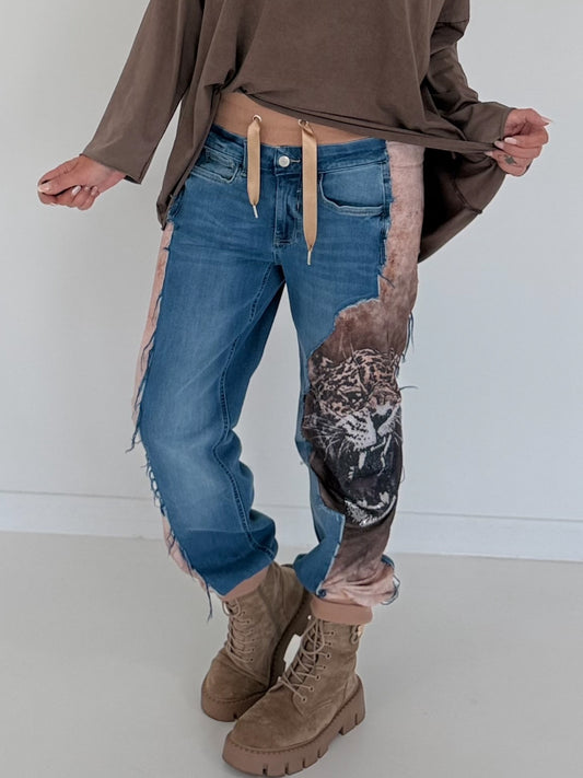 Jogg-Jeans im Used Look Leopard - denim